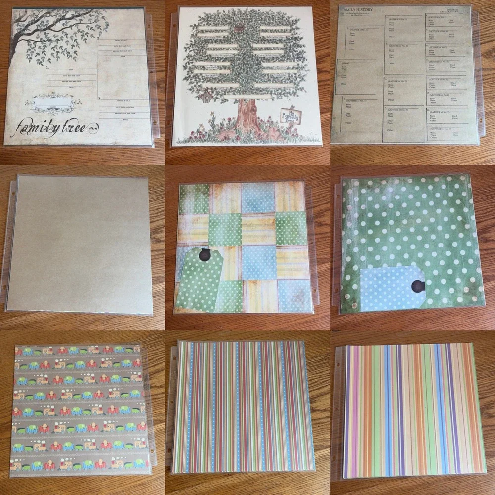 Mixed 12x12 Scrapbook Paper Lot 20 Sheets 22 Protectors Family Tree Halloween
